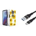 thumbnail image 1 of Bemz Accessory Bundle for Moto G Power (2021) Case with: Dual Shield Slim Rugged Hybrid Protective Cover, Fast Charging Sync USB-C to USB-A Cable (3 Feet) and Touch Tool - Sunflowers, 1 of 9
