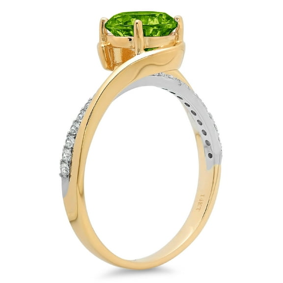1.71 ct Round Cut Natural Peridot Solitaire with Accents Engagement Ring for Women in 18K White/Yellow Gold