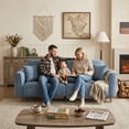 thumbnail image 5 of 87.2 inch Mid-Century Modern 3-Seater Linen Fabric Couch with Vertical Channel Tufting and 2 Pillows,Blue, 5 of 11