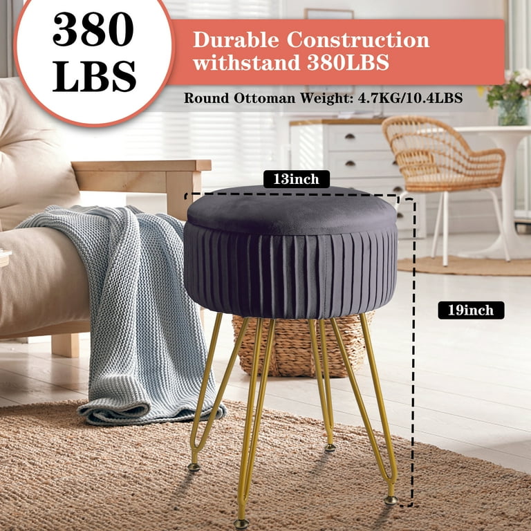 Fionafurn Velvet Storage Ottoman Upholstered Pleated Round Vanity