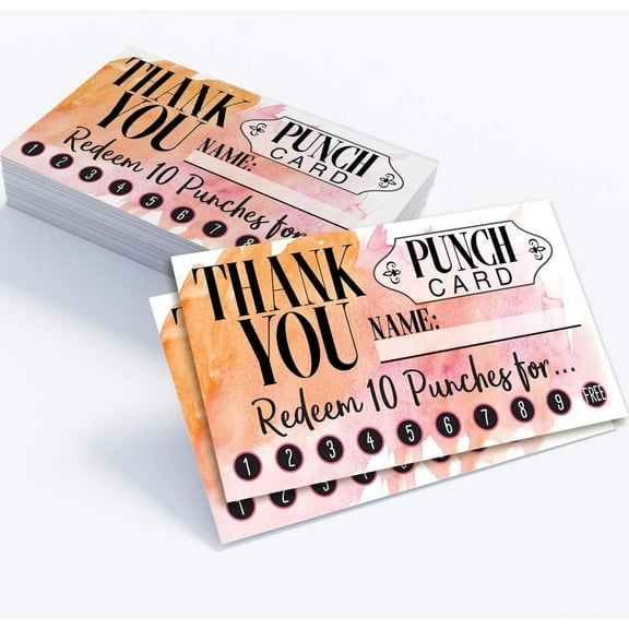 Business Thank You Punch Cards - 3.5" x 2" Standard Business Card - Set of 50 - Blank Stationery - Beautiful and Minimalist Redeem 10 Punches Thank You Cards for Under $10!