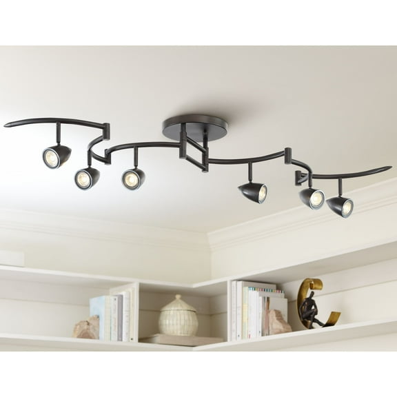 Pro Track Heavy Duty Axel 6-Head LED Ceiling Track Light Fixture Kit Spot Light GU10 Black Metal Farmhouse Rustic Kitchen 72" Wide