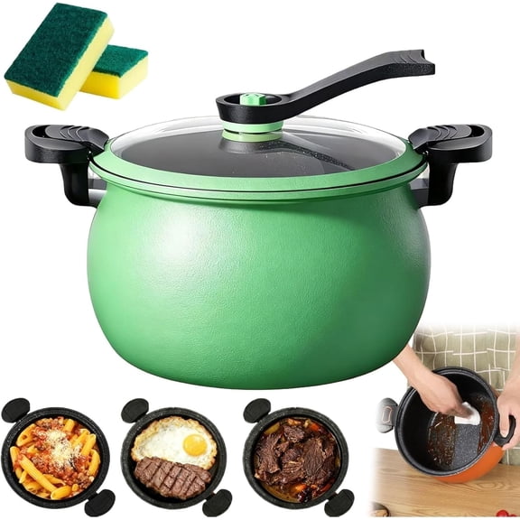 Multifunctional Large Capacity Non-stick Pressure Cooker, 8QT Micro Pressure Cooker Pot with Anti-Scalding Handle & Visible Glass Cover, Fast Cooking Pot for Family Meals, Soups, Stews (B)