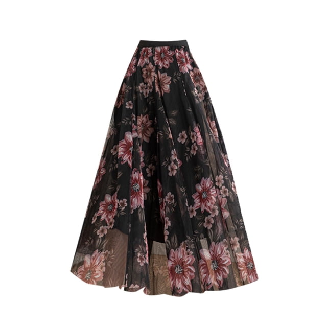 Aayomet Plus Size Skirts for Women Elastic High Waist Pattern Three Layer Mesh Large Swing Skirt (A, S)