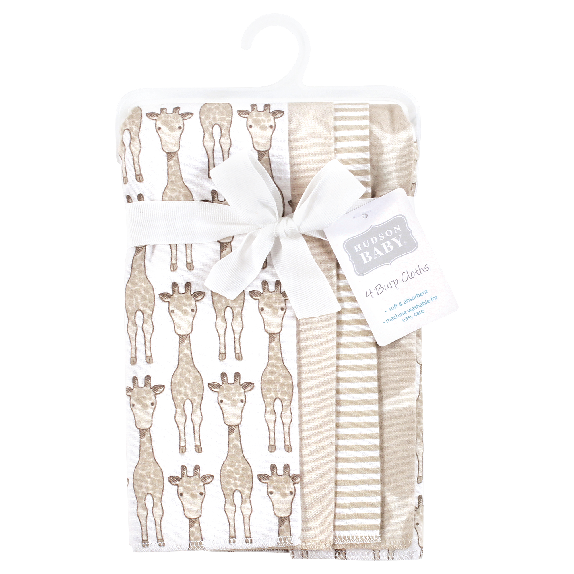 Hudson Baby Cotton Flannel Burp Cloths 4-Pack, Giraffe, One Size