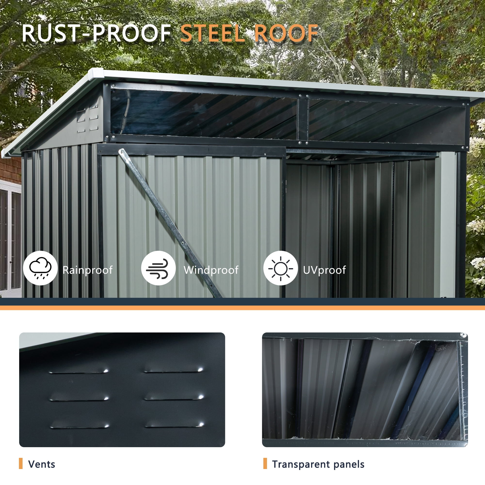 Aukfa 5x3 FT Metal Outdoor Garden Storage Shed,Waterproof Metal Garden Shedsw/ Lockable Doors for Garden,Backyard,Black