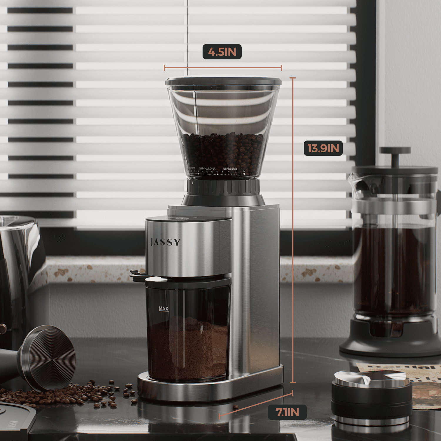 Burr Coffee Grinder Conical Grinder with Digital Timer Display,24 Precise Settings Electric Grinder for Espresso/Drip/Pour Over/Cold Brew/French Press Brewing