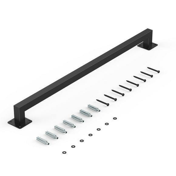 KFFKFF Wall Mounted Stair Handrail, 4ft Black Iron Staircase Handrail Indoor, 250lbs Load Capacity, Industrial Railing Hand Rail for Steps, Square Tube for Loft Porch Deck, 2 Sections