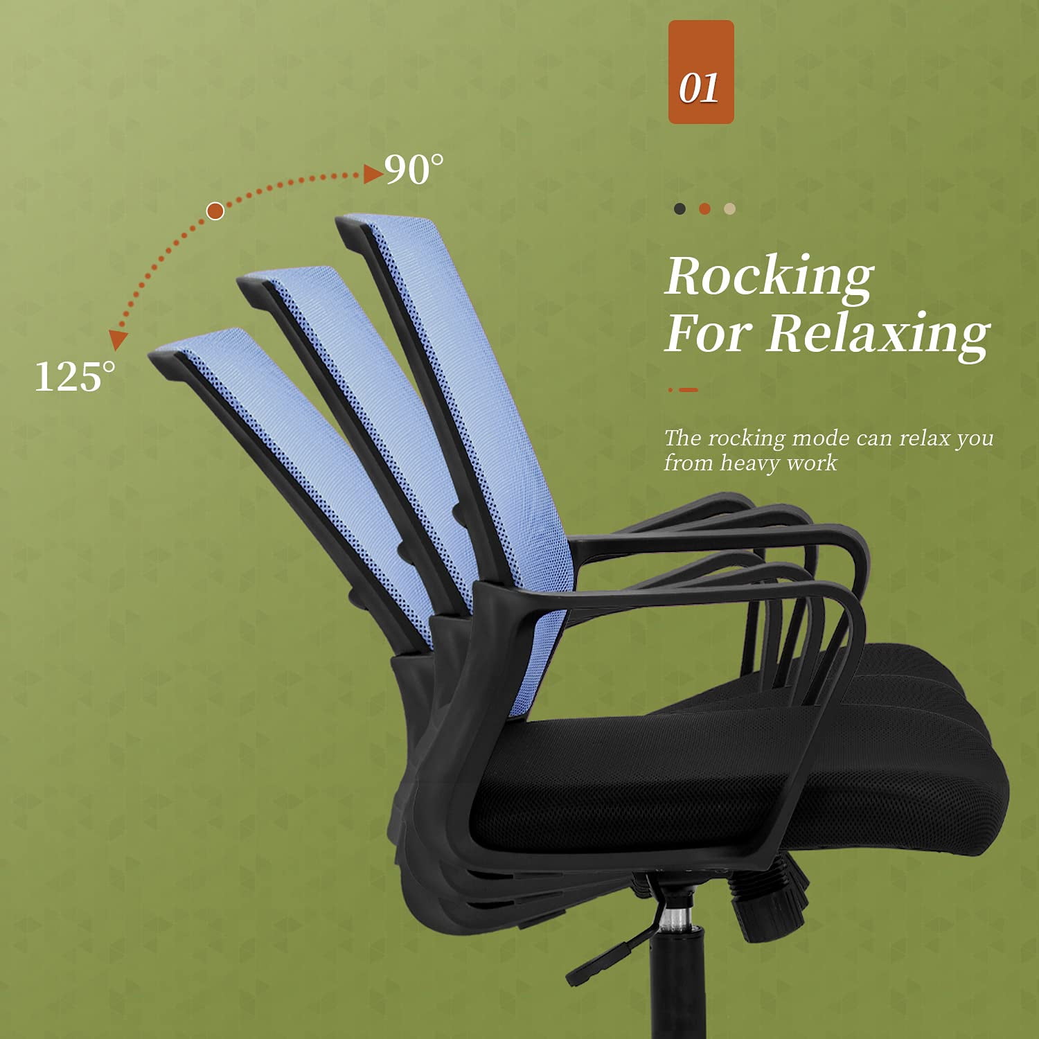 BestOffice Ergonomic Office Chair, Lumbar Support, Adjustable Height with Armrests for Adults(Blue)