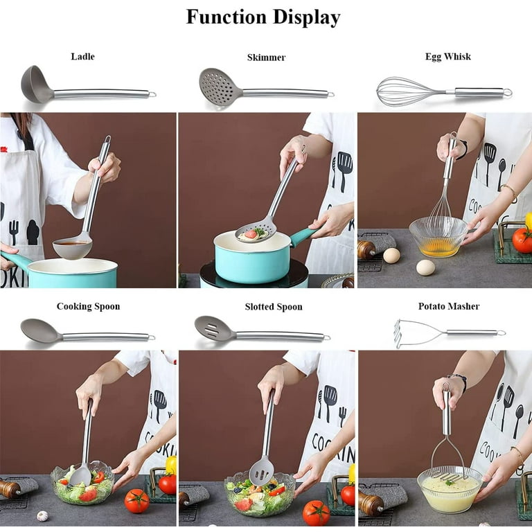 Daily Kitchen Utensil Set Silicone And Stainless Steel - Heat Resistant  Cooking Utensils For Non Stick Cookware - Silicone Spatulas And Spoons For  Coo