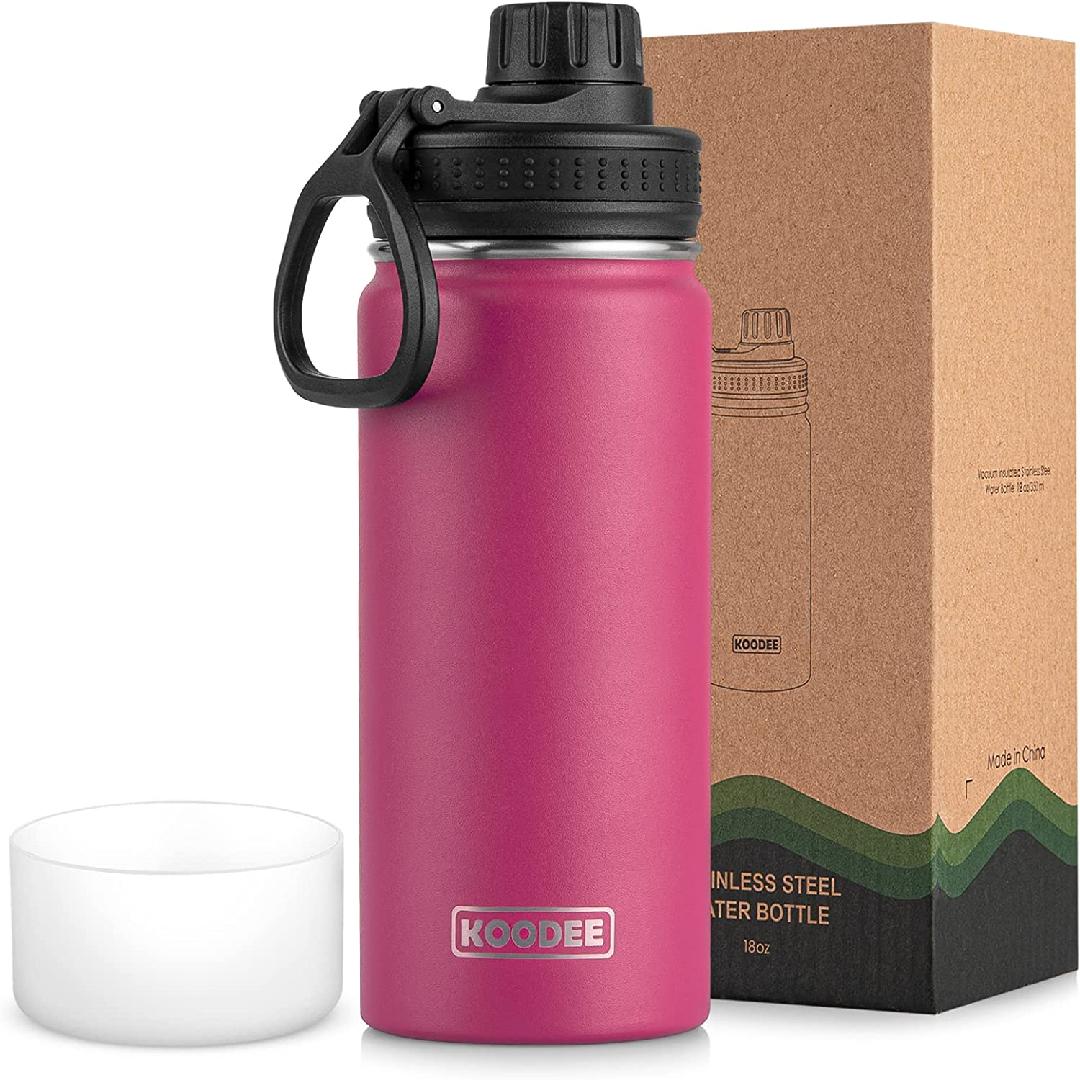 Insulated Water Bottles 17 oz, Santeco Stainless Steel Bottle with Lanyard  & Wide Mouth Spout Lid