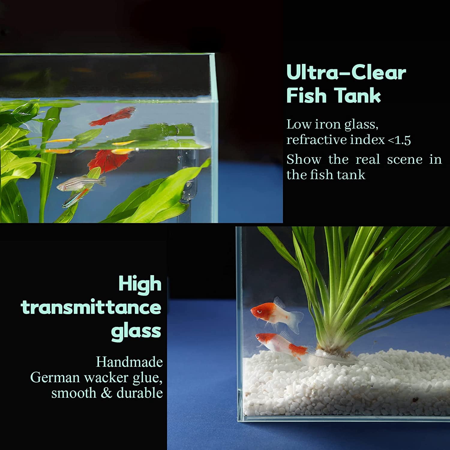 3 Gallon Ultra Clear Glass Aquarium, Rimless Low Iron Fish Tank for Betta/Nano/Goldfish/Snail/Shrimp with Fish Net & Cleaning Tools