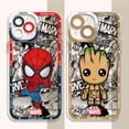 thumbnail image 2 of Funda de teléfono para iPhone SE, 15 Plus, 11, 13 Pro Max, X, XS, XR, 7, 6s, 14 Pro, 12 Mini, 8, TPU suave transparente, Marvel, Spider Man, Groot, 2 of 5