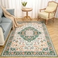 thumbnail image 3 of Lochas Vintage Boho Rug Low Pile Fluffy Area Rugs for Bedroom Living Room Indoor Floor Carpet Home Decor,6'X9',Green, 3 of 7