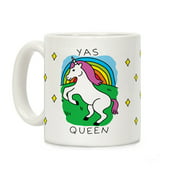 Yas Queen Unicorn White 11 Ounce Ceramic Coffee Mug by LookHUMAN