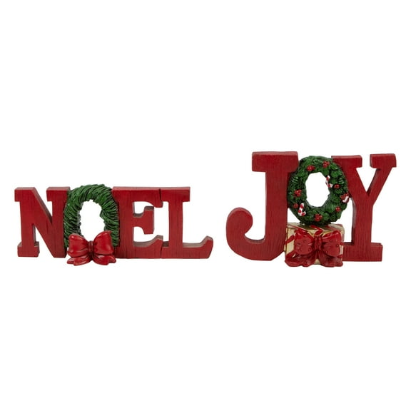 Northlight Wreath and Bow "Noel" and '"Joy" Christmas Signs - Set of 2