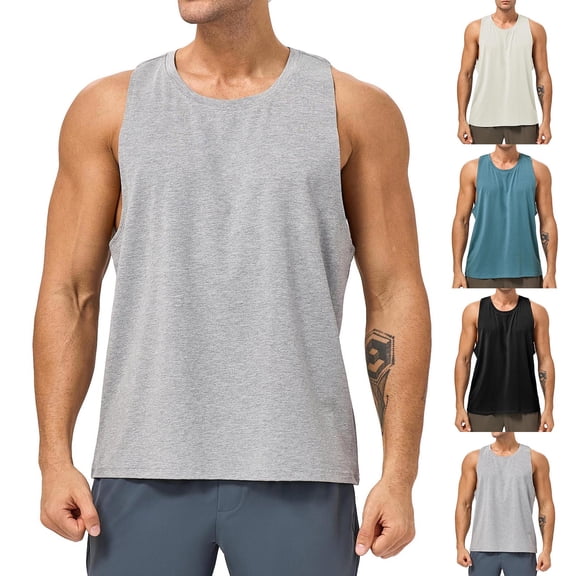 Vetsdori Mens Dry Fit Tank Tops Summer Modal Athletic T Shirts Muscle Sleeveless,Crew Neck Plain Breathable Sport Tanks for Men Outdoor,L