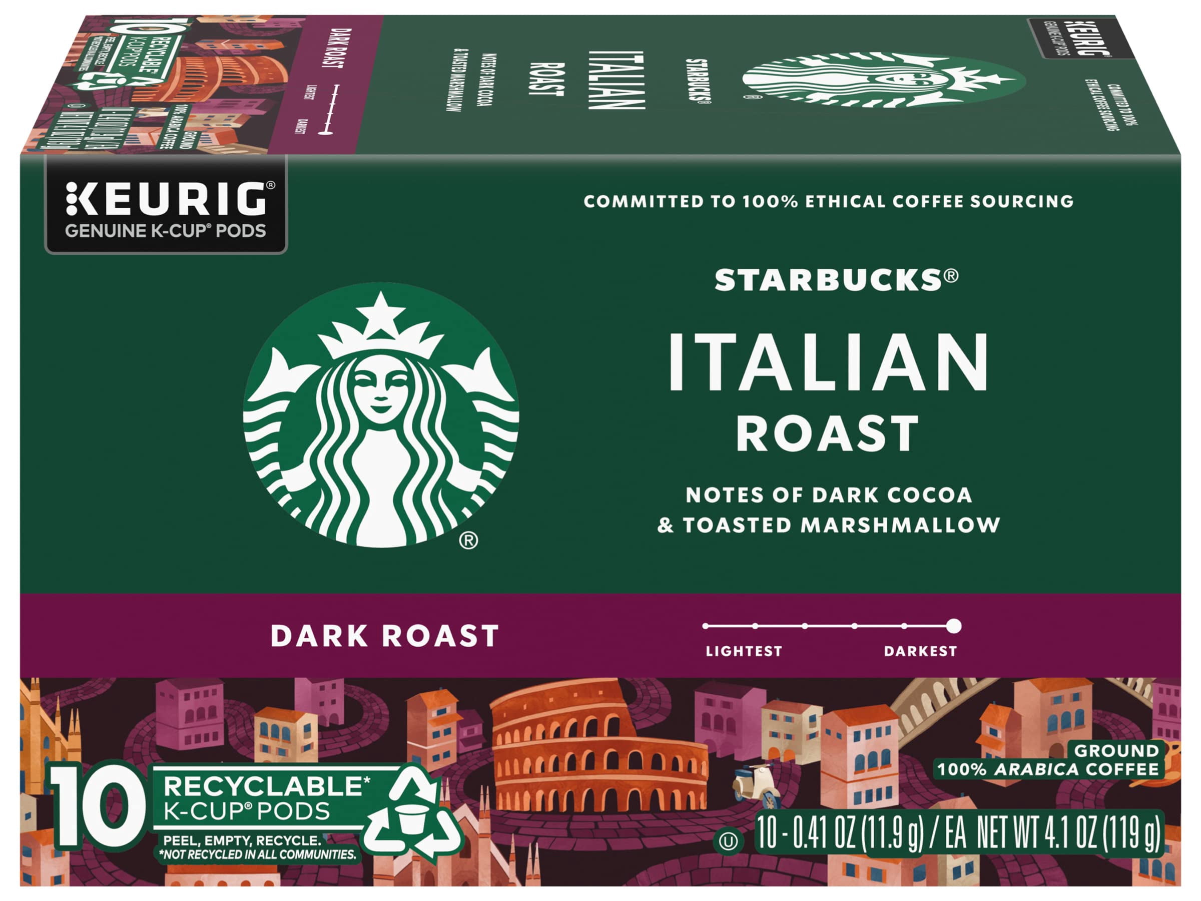 Starbucks Coffee K-Cup Pods, Italian Roast Coffee, Dark Roast, 100% Ground Arabica Coffee, Keurig Genuine K-Cup Pods, 10 CT K-Cups Per Box (Pack of 2 Boxes)