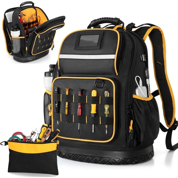 13-in W x 18-in H x 7-in D Heavy Duty Tool Backpack Waterproof Molded Base USB-C Port Laptop Compartment Black