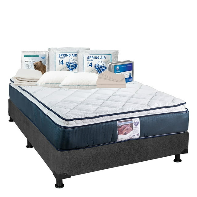 Colchón Queen Size Monaco Spring Air + Box + 2 Almohadas + Protector de Colchón + Juego de Sábanas