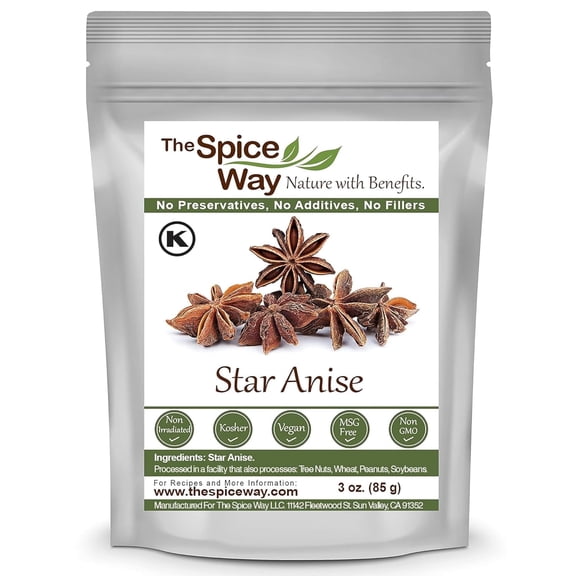 The Spice Way Star Anise Whole Spice - 100% Natural - 3 oz