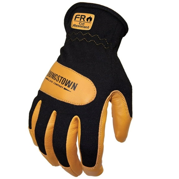 Youngstown Gloves FR Mechanics Hybrid Kevlar Lined Work Glove for Men - Flame, Cut, Puncture Resistant, Arc Rated - Black/Tan, Large