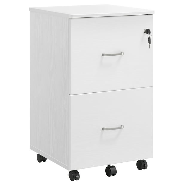 Armario Archivador de 2 Cajones, Archivador de Oficina con Cerradura, Soporte para Impresora, Blanco