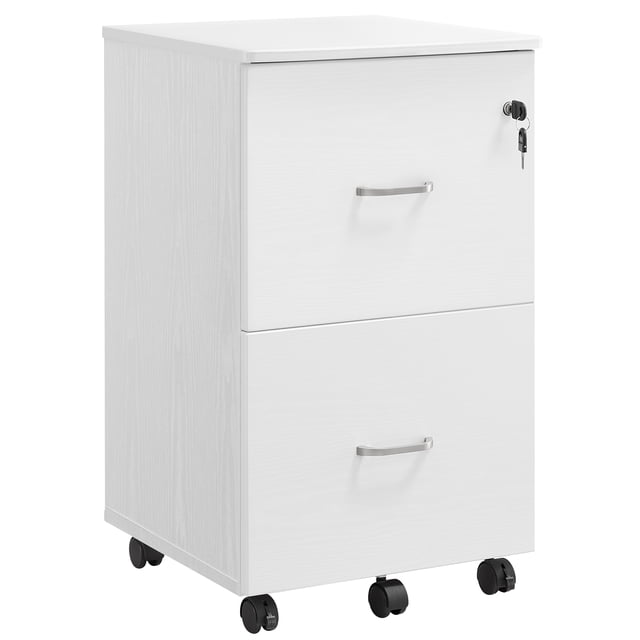 Armario Archivador de 2 Cajones, Archivador de Oficina con Cerradura, Soporte para Impresora, Blanco