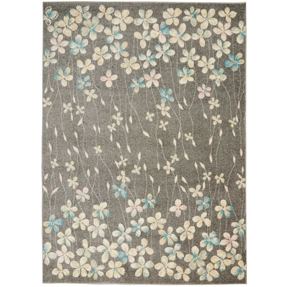 Serene Contemporary Floral Grey/Beige 5'3" x 7'3" Area Rug, (5' x 7')