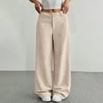 thumbnail image 2 of Mohiass Women's Casual Pants Corduroy Straight Leg Lounge Pants Plain Loose Trousers Fashion Long Pants Beige S, 2 of 6