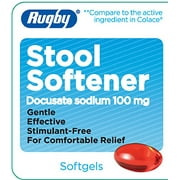 2 Pack Rugby Stool Softener Docusate Sodium 100mg 1000 Softgels Each