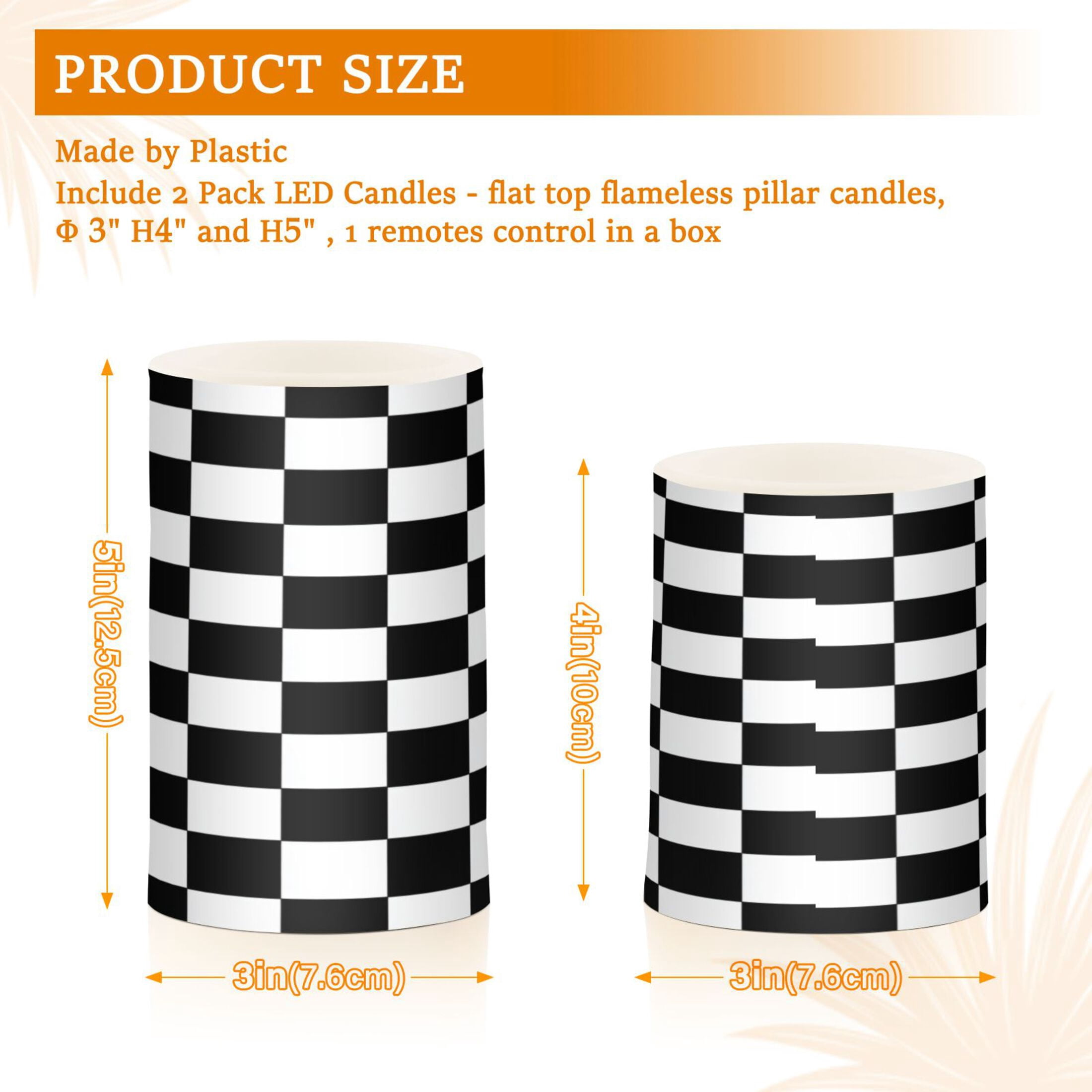 2 PCS Flameless Candles with Remote Timer LED Battery Operated Flickering Candle Light for Wedding Table Home Decoration Gifts Black and White Check