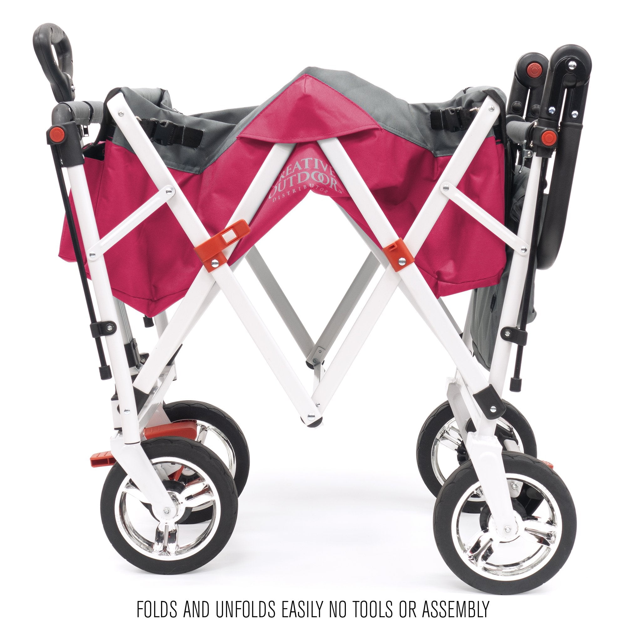 CREATIVE OUTDOOR Push-Pull Collapsible Folding Wagon Stroller Cart w/ Removable Cooler, Canopy & adjustable Handle, Pink