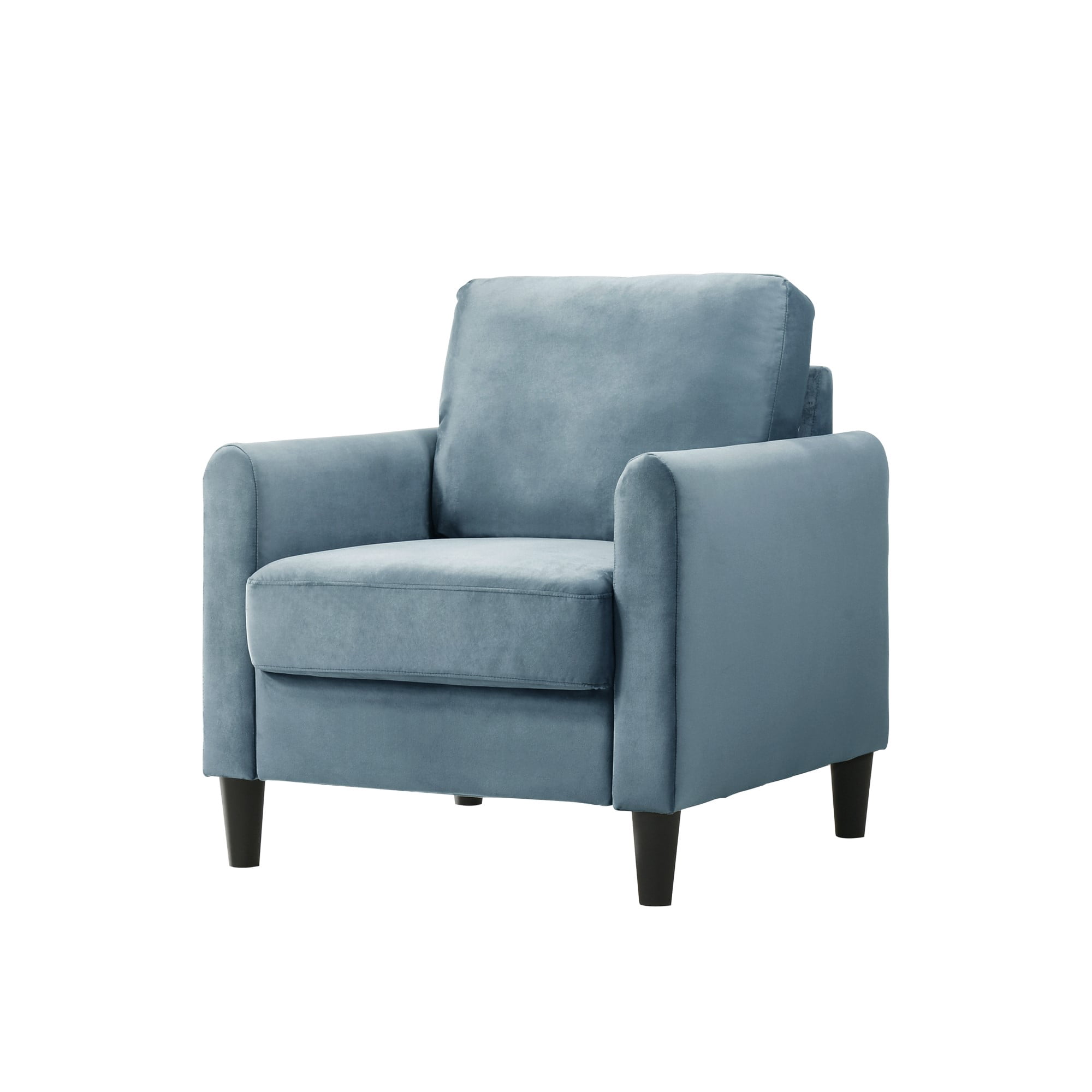 Home Design Airell Velvet Arm Chair with Plush Armrests and Sleek Black Legs, Modern Upholstered Design for Living Room, Blue