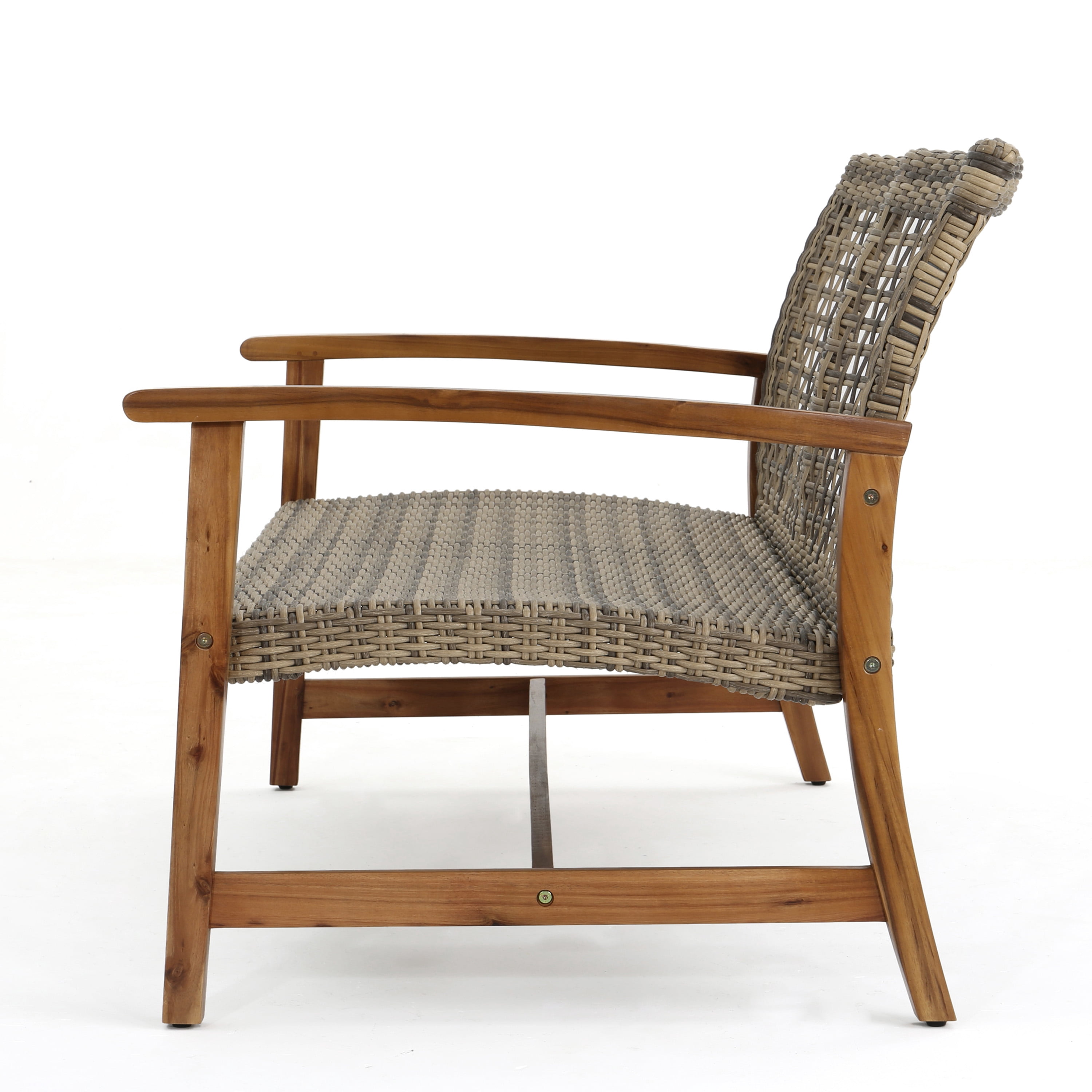Outdoor Wicker Loveseat 52 Inch, Acacia Wood Patio Sofa with Iron Frame, Woven Seat Conversation Set for Backyard and Garden, Natural and Grey