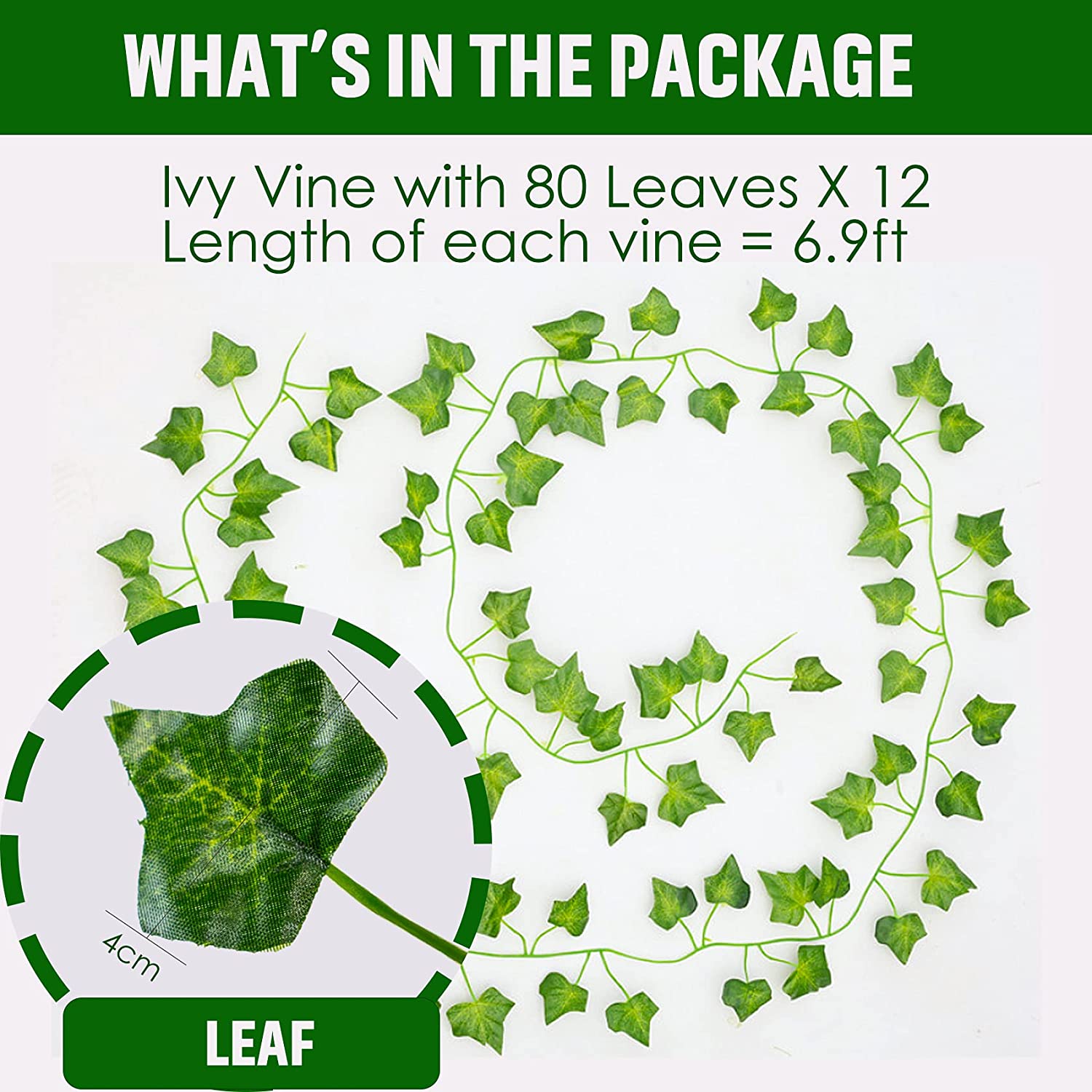 Huryfox 12-Pack Artificial Ivy Garland, Faux Hanging Vines, Green photo 4