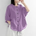 thumbnail image 2 of Timegard Womens Cotton Linen Tops Round Neck 1/2 Sleeve Button Lightweight Loose Casual Tops Summer, 2 of 6