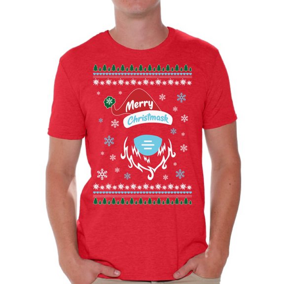 Merry Christmask T Shirts Happy Holidays T Shirt for Boyfriend Dad Husband Xmask Top Xmas Gifts Xmas 2020 Outfit Funny Santa Shirt for Men Christmas Tee for Him Merry Christmas T-Shirt