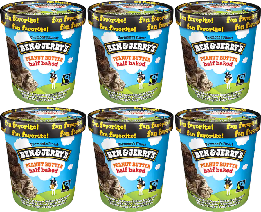 Ben & Jerry's Peanut Butter Half Baked Ice Cream, 16 oz. Pint, 6Pack