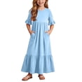 thumbnail image 2 of Auroural Girls Long Dresses Girls Summer Casual Dress with Ruffles Short Sleeve Round-Neck Dress for 4-14Y, 2 of 8