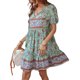 thumbnail image 3 of VISgogo Vestido de verano de manga corta para mujer, estampado de flores a la moda, cuello en V, cintura alta, vestido acampanado VISgogo  moda, 3 of 9