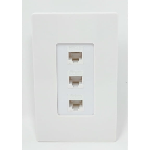 RiteAV Decorative 1 Gang 3 Port Cat6 Wall Plate - White/White Screwless