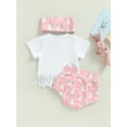 thumbnail image 3 of Bagilaanoe 2Pcs Newborn Baby Girl Easter Outfits Print Short Sleeve Tassel T-shirt Tops + Shorts 6M 9M 12M 18M 24M Infant Short Pants Set, 3 of 8