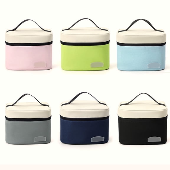 Insulated Lunch Bag | Double Layer Cooler Tote, Waterproof Thermal Bento Meal Box Carrier, Large Capacity, 18x18x15cm, Adjustable Strap, Gray Navy Blue Pink, Leakproof, Travel Work Picnic