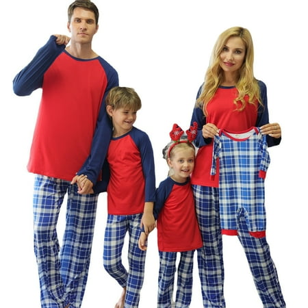 

Fanvereka Christmas Matching Family Pajamas Set Classic Raglan Tops Plaid Pants Sleepwear Set