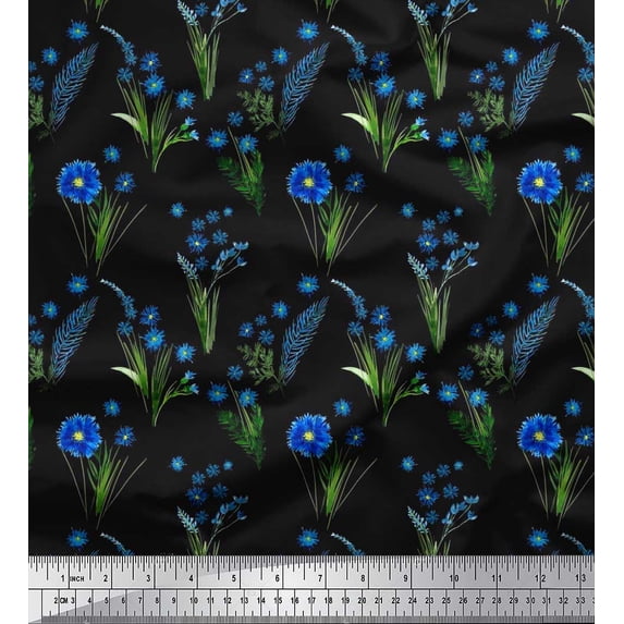 Soimoi Cotton Duck Fabric Leaves & Aster Floral Printed Fabric 1 Yard 42 Inch Wide