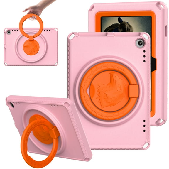 Kids Case for Kindle Fire HD 8/ Fire HD 8 Plus Tablet (2022/2020 Release - 12th/10th Generation) 8" - Shockproof Rugged Case with 360 Degree Rotating Viewing Kickstand, Portable Handle Cover, Pink