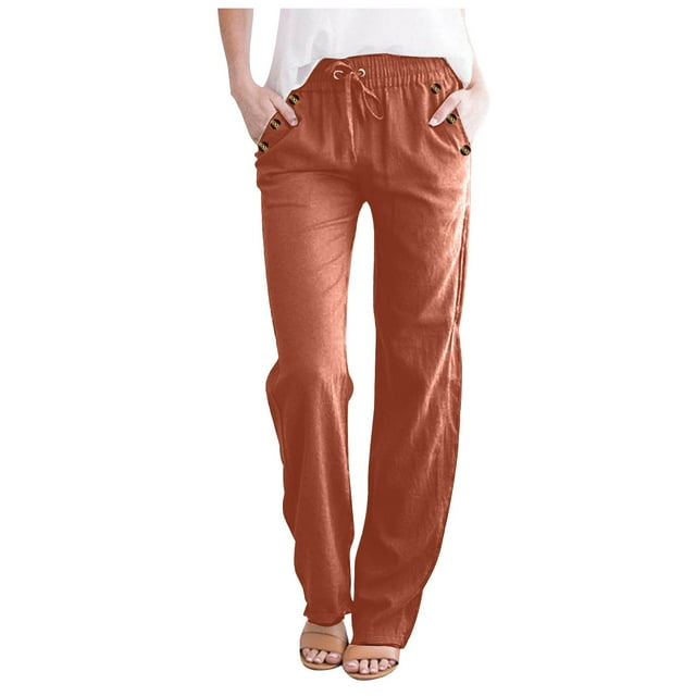 Timegard Pants for Women Elastic Waist Drawstring Straight Leg Lightweight Lounge Pants with Pockets