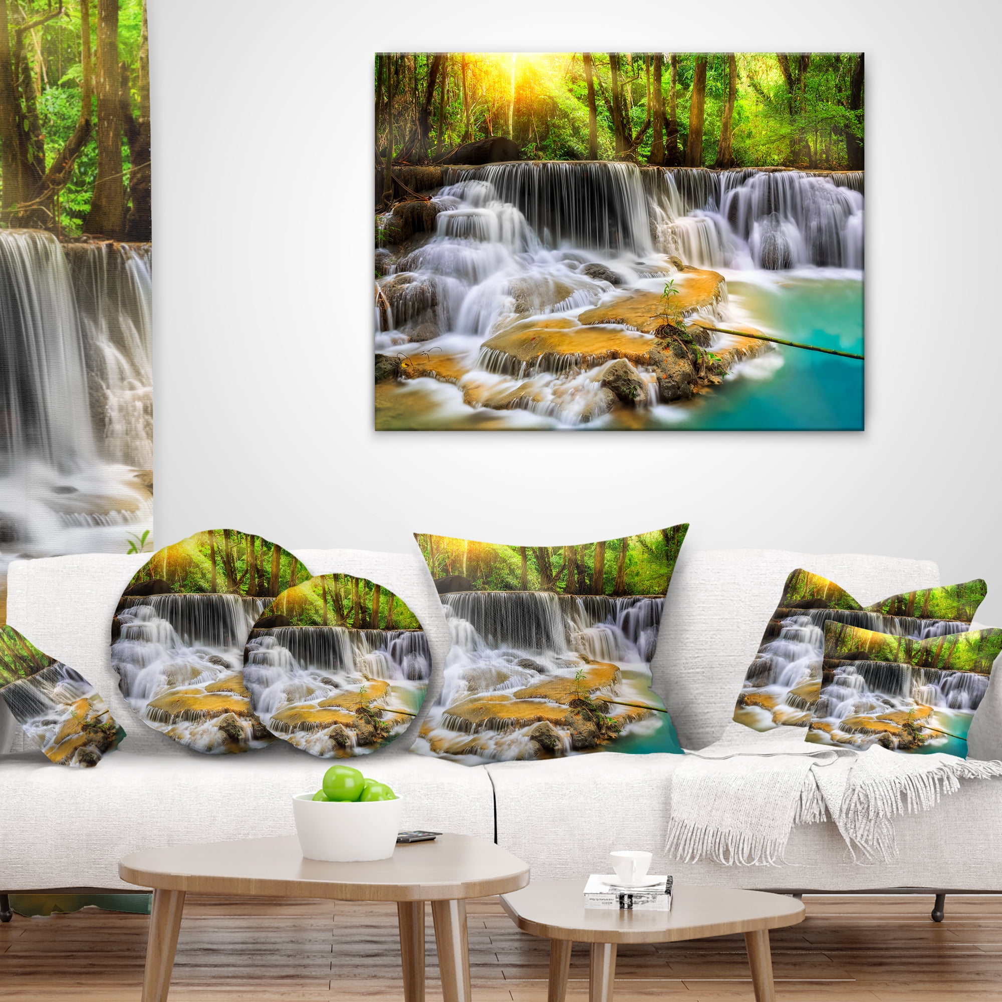 Designart Kanchanaburi Province Waterfall - Photography Throw Pillow - 16x16