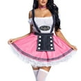 thumbnail image 2 of WREESH Womens Oktoberfest Plaid Dress Dresses Cosplay Maid Uniform Short Sleeve Neck Waisted Dress Stage Performance Pink, 2 of 7